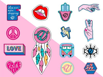 hippie patches for collaboration with jeans trailer design illustration vector