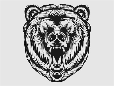 Vector Line Art Roaring Bear Or Furious bear head Bear design draw drawing ink drawingart engraving flat illustration art inking lineart vector