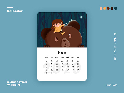 JUNE：Fireflies in the forest 2020 art bear calendar child childrens illustration design forest girl illustration