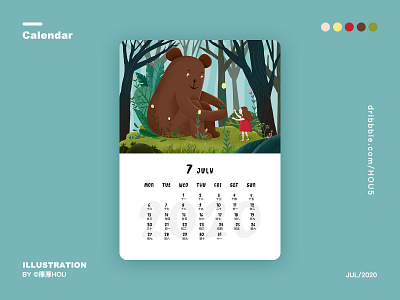 July：Give you flowers 2020 bear calendar flower forest girl happy