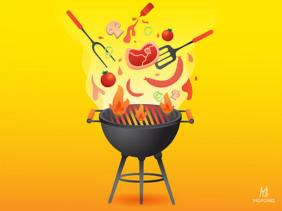 BBQ grill barbecue bbq bbq flyer design flat grill illustration vector