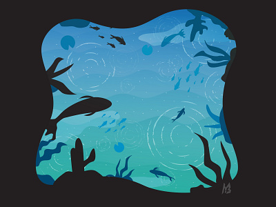 Under Water 2d adobe design fish flat graphic illustration ocean underwater vector wave