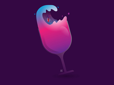 Surfing the wine. 2d adobe background colorful creative design drink flat graphic illustration splash surfing vector wave wine wine glass