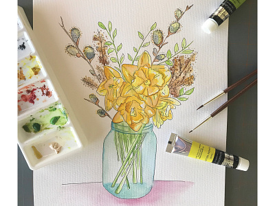 Watercolor Illustrator - flowers in mason jar