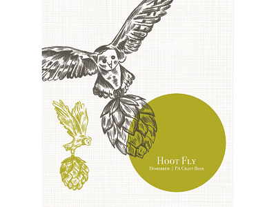 Hoot Fly Home-brew craft beer design beer beer art beer branding beer label drawing flying hand drawn hoot hops illustration illustration art illustrator inking ipa label design owl owls package design packaging pen and ink