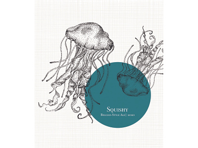 Squishy Jellyfish Graphic Label Design aquatic badge beach beer beer label belgian branding branding design dotwork hand drawn illustration illustration art jelly jellyfish label label design nautical pen and ink squishy stipple