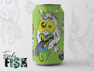 Freakyfish beer can design art beer beer branding beer can beer can design beer label bizarre branding can character craftbeer fish freaky illustration illustrator label design label mockup packaging packaging design unique