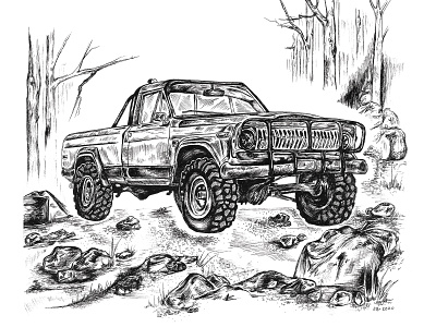 Vintage J-series Jeep Pickup Truck black and white car drawing hand drawn illustration illustration art illustrator ink jeep jeep life offroad outdoors pen and ink pen art rugged truck trucker vehicle vintage wagoneer