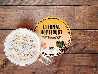 Eternal Hoptimist Coaster Design for Craft Beer bar beer beer art beer branding brewery brewery branding coaster coaster design coaters craft beer design drink local hop comet hoptimist illustration illustration art illustrator merch swag taproom