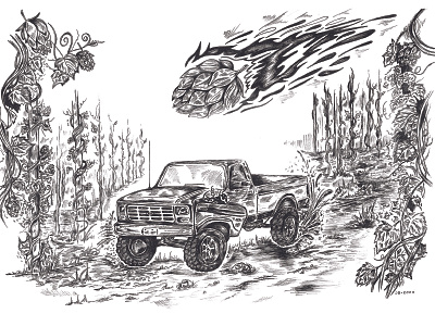 Hop Comet Illustration, Hop Field, Ford Truck