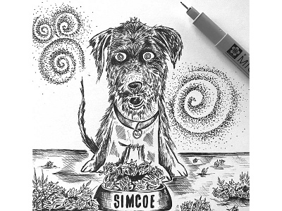 Pen and ink dog illustration character design dog dotwork drawing illustration ink line art pen pen and ink puppy stipple