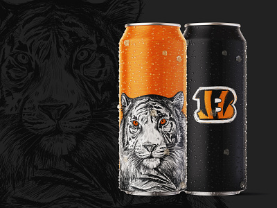 Bengals Beer Can Label Design beer beer can beer label design beer packaging bengals branding brewery craft beer design drawing illustration label label design mockup pen and ink tiger