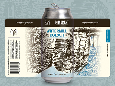 Watermill Kolsch Beer Label Design beer beer label beer label design bier cerveza craft beer dotwork drawing hand drawn illustrated illustration illustration art illustrator kolsch label label design pen and ink pen drawing stipple watermill