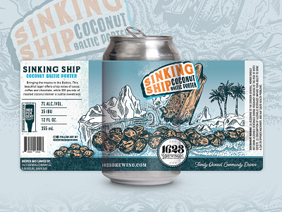 Sinking Ship Beer Label Design baltic beer beer label bier branding brewery coconuts cold design drawing frozen hand drawn illustration illustrator label label design packaging pen and ink porter sinking ship