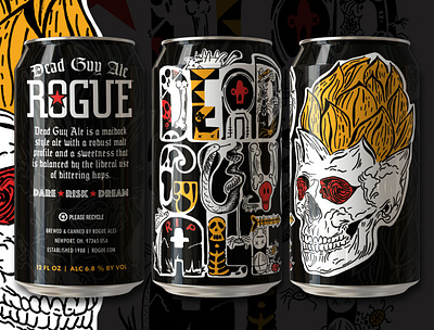 Rogue Dead Guy Ale Beer Label Design ale beer beer label bier branding brewery dark art dead guy death design hand lettering hop illustration illustrator label label design lettering pen and ink rogue skull