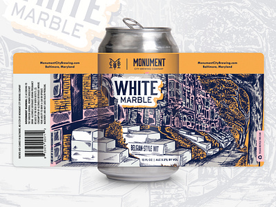 Belgian-Style Wit Beer Label Design baltimore beer beer label branding brewery city downtown drawing hand drawn illustration illustration art illustrator label label design packaging pen and ink pen art pen drawing side walk stoop