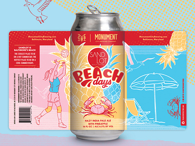 Beach Days Craft Beer Label Design beach beer label bier branding crab craft beer design digital art drawing fun illustration illustration art illustrator label packaging pineapple summer sunshine volleyball warm