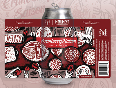 Cranberry beer packaging beer beer label craft beer cranberry dinner dinner time drawing family holiday illustration illustration art illustrator label label design meal monochromatic packaging packaging design pen and ink thanksgiving