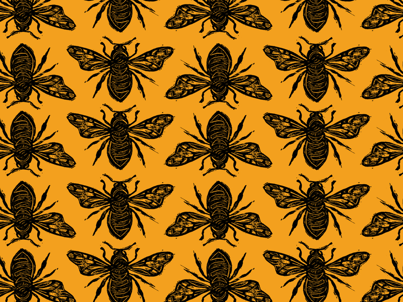 Honey Bee Pattern Lino Print bee branding bug bumble bee carving design handcrafted honey honeybee illustration illustration art insect lino local nature organic pattern print repeat pattern surface pattern