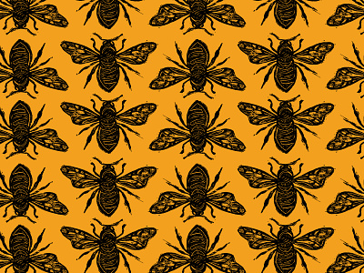 Honey Bee Pattern Lino Print bee branding bug bumble bee carving design handcrafted honey honeybee illustration illustration art insect lino local nature organic pattern print repeat pattern surface pattern