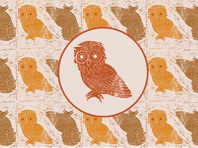 Owl Lino Cut Print Repeat Pattern