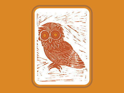 Owl Linoleum Cut Logo Badge Design