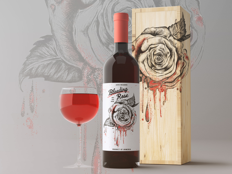 Bleeding Rose Wine Label bleeding bottle bottle design branding creative creativity design designer graphic design illustration illustrator label labels packaging pen and ink rose wine wine bottle wine label winery