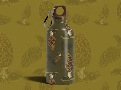 Morel Mushroom Repeat Pattern for Water Bottle