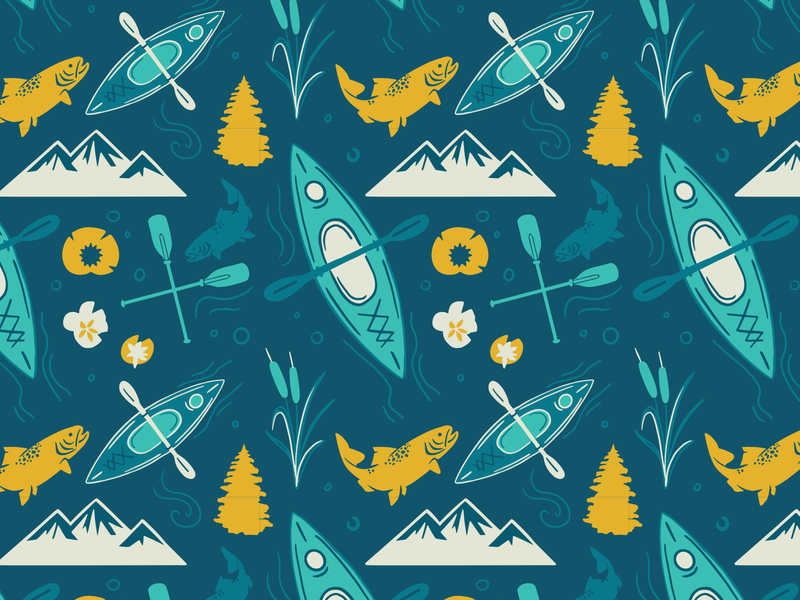 Adventure Pattern Design adventure brand brand identity branding design drawing fish fishing graphic hike hunt illustration illustration art illustrator kayak outdoors pattern wallpaper