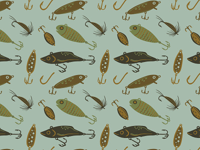 Fishing Lure Pattern adventure angler brand branding design fish fishing fly fly fishing illustration lake leisure lures outdoors pattern repeatpattern river trout vacation vector
