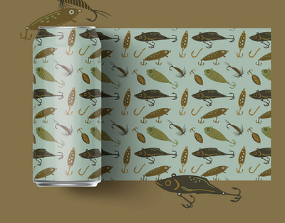 Beer can design with fishing repeat pattern adventure beer branding brewery can can design craft beer design drink fishing fishing lures fly fishing illustration illustrator label label design packaging packaging design pattern repeat pattern