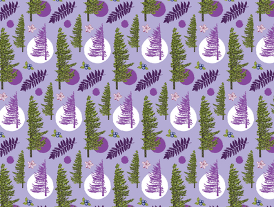 Fun Pine Tree Repeat Pattern in Purple adventure artsy design drawing fern funky graphic illustration pattern pattern design pine trees plants purple repeat pattern retro surface pattern trees vintage wallpaper wrapping paper