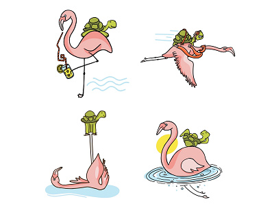 Mingo & Turd - Flamingo Character Illustrations art artwork book art cartoon character children clipart cute doodle drawing flamingo funny hand drawn illustration illustration art illustrator series turtle vector whimsical