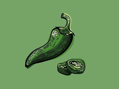 Jalapeño Pepper Illustration adobe branding drawing etching food hand drawn hot hot sauce illustration illustration art illustrator jalapeno line art mexican pen and ink pepper spicy vector vegetable veggie