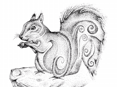 Pen and ink illustration of a squirrel drawn in stipple dots artist design dotwork drawing graphic illustration ink art logo design pen and ink. squirrel pen art pen drawing screen printing stipple t shirt design
