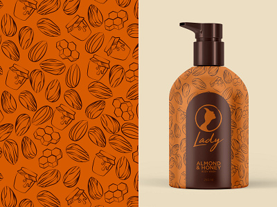 Almond and Honey Body Wash almond body care body wash brand design honey illustration illustration art mockup package design pattern art pattern design