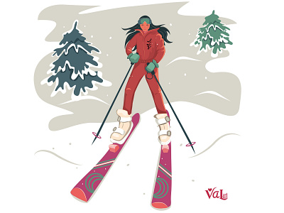 Ski girl on the hill adobeillustrator card design graphic design holiday illustration leasure ski skigirl sport vector vectordesign weekend winter wintersport