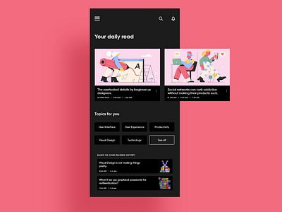 Blogging app concept - dark theme