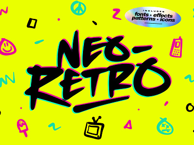 Neo-Retro Font + Extras 00s 1990s 2000s 80s 90s aesthetic bold bright cartoon cool energy font fun lettering loud nineties retro typography vibrant wild