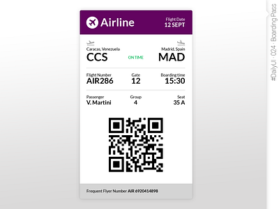 #DailyUI #024 #BoardingPass boarding pass daily 100 challenge daily ui dailyui dailyui024 dailyuichallenge design graphic design mobile design ui