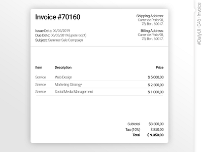 #DailyUI #046 #Invoice