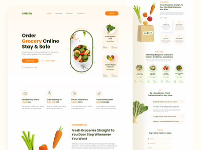 Grocen - Online Grocery Delivery clean food delivery grocery store online store orange ui user interface webdesign website