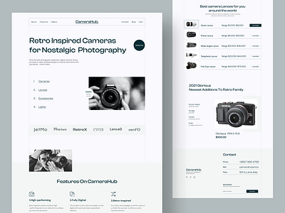 CameraHub -Retro Camera Shop bold font branding clean ecommerce ecommerce shop elegant landing page minimal retro retro design typogaphy uiux user interface webdesign