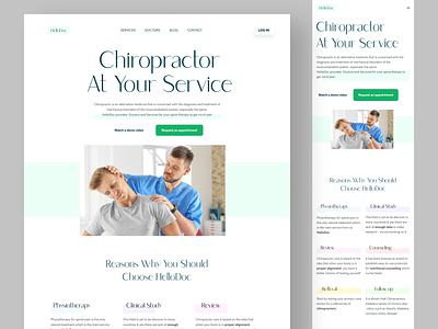HelloDoc - Chiropractors Finding site chiropractors doctor website landing page medical website minimal physiotherapy spine treatment ui user interface webdesign website