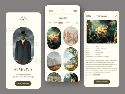 Marova - Virtual Art Gallery app app design art art app clean ui gallery minimal modern museum museum app paintings uiux user user interface webdesign