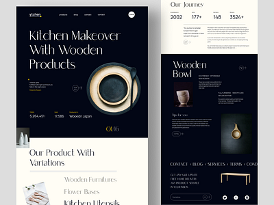Yitchen - Wooden Products company website ecommerce kitchen products landing page minimal online sell products uiux user interface webdesign wooden