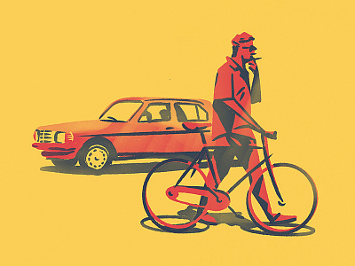 Movie Scene Saturday bike brush car illustration illustrator mercedes smoke