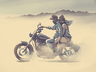 Love Ride bike brush desert girl illustration summer twotone