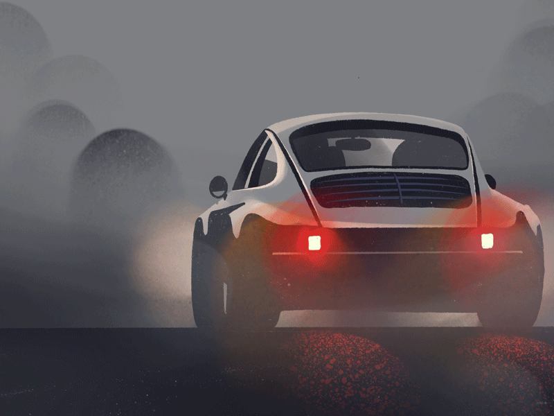 Blinker In The Fog auto brush car driving illustration night porsche porsche 911 racing sport