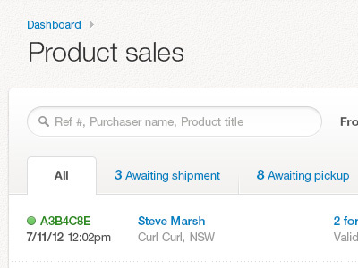 Sales figures filter sales search tab table